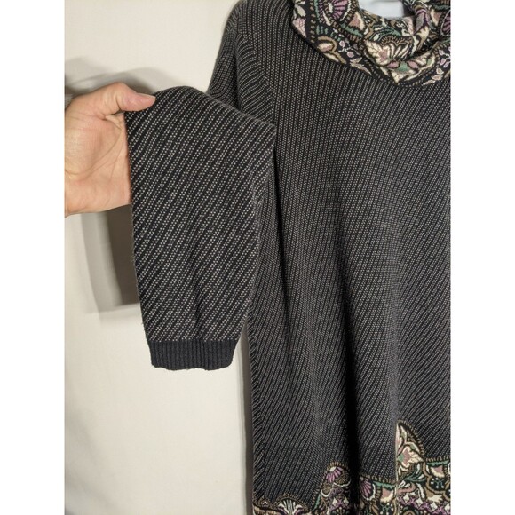 Coldwater Creek Tunic Sweater Dress  Plus 2X Cowl Neck Long Sleeve Black Floral - Picture 2 of 10
